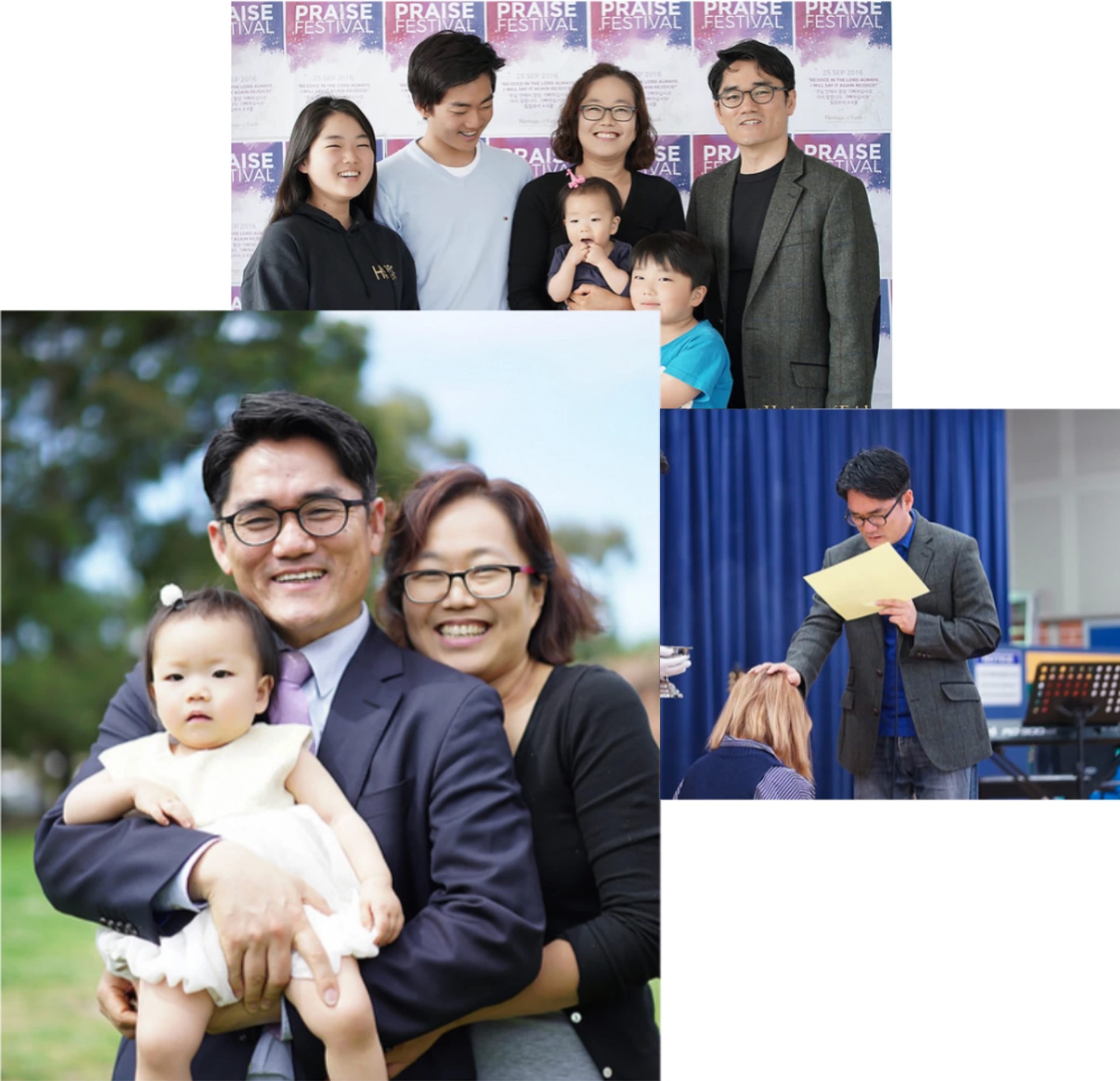 Pastor Minyong Jeong with his family and serving at church